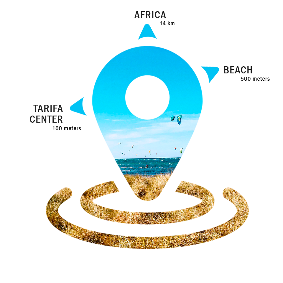 Location icon with beach in the background and references close to the Hostel